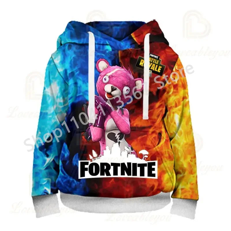 Llama Battle Royale F-Fortnited Kapuzenpullover mit 3D-Print für Herren, Damen und Kinder, Sweatshirt für Jungen, Mädchen und Kids, Streetwear-Pullover, grüne Oberteile