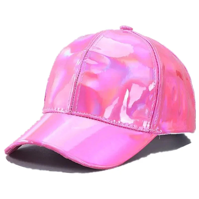 Casquette de baseball unisexe en cuir PU style « laser », look streetwear et hip-hop, pour hommes et femmes, couleurs éclatantes, casquette Y2K