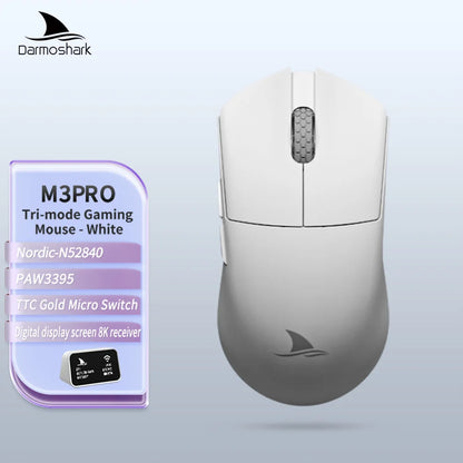 Rato Gaming Darmoshark M3Pro 2.4G BT sem fios Tri-Mode, sensor PAW3395, N52840, 26000DPI, rato com driver macro para mãos grandes e gaming