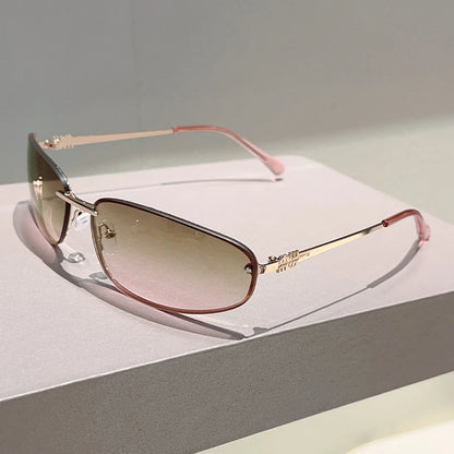 Alloy Rimless Square Sunglasses Women New in Stylish Outdoor Decor Shades Women Trendy Pink Silver Designer Mirror Sun Glasses
