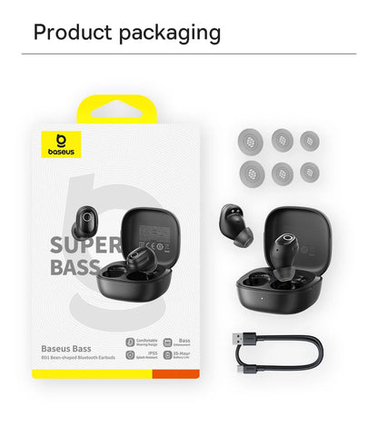 Baseus Bass BD1 Wireless Bluetooth 5.4 Earbuds – Mini Bean TWS Earphones, 35H Playtime, IP55 Waterproof Sports Headphones with Deep Bass & Low Latency
