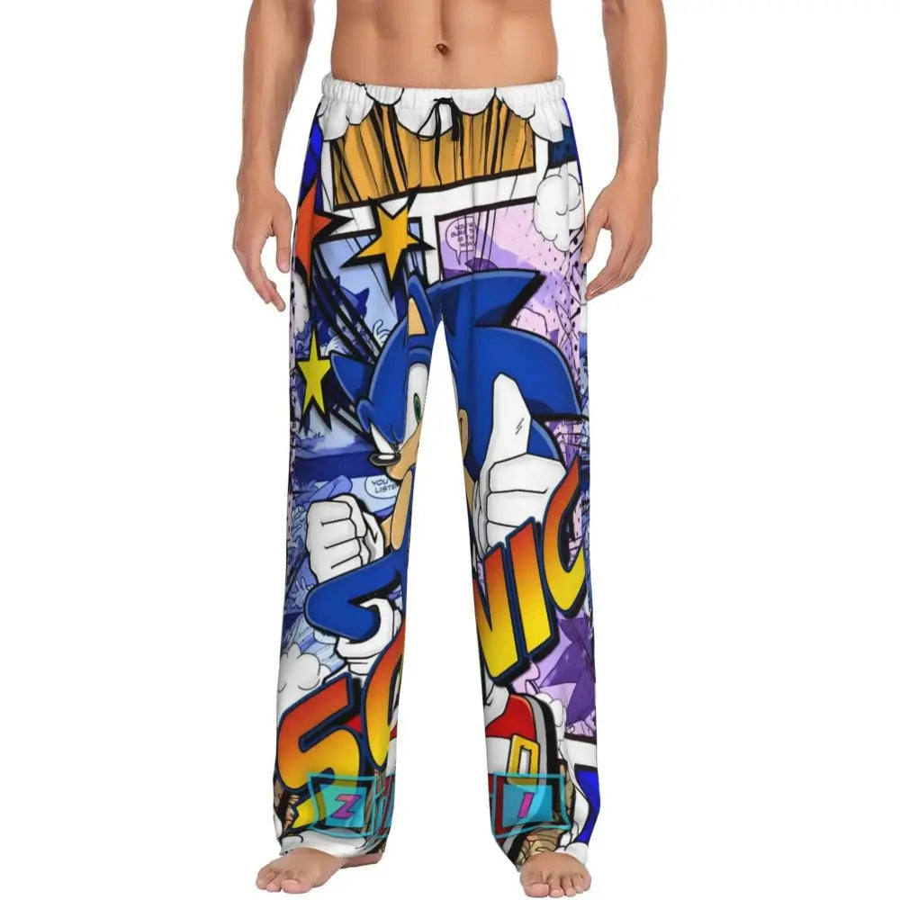 Custom Print Men's Soniced Pajama Pants Hedgehog Game Sleepwear Sleep Lounge Bottoms with Pockets