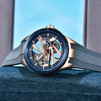 Moška ura PAGANI DESIGN – Luksuzni avtomatski mehanski model tipa »skelet« (z odprtim srcem), opremljen s turbiljonom, safirnim steklom z antirefleksno obdelavo, vodotesna in svetleča.
