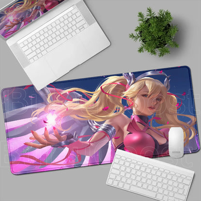 Геймърски пад за мишка Overwatch Anime Girl, голям XXL, HD печат, постелка за компютърна клавиатура, лаптоп и офис, мека гумена подложка за бюро, 900x400 MM