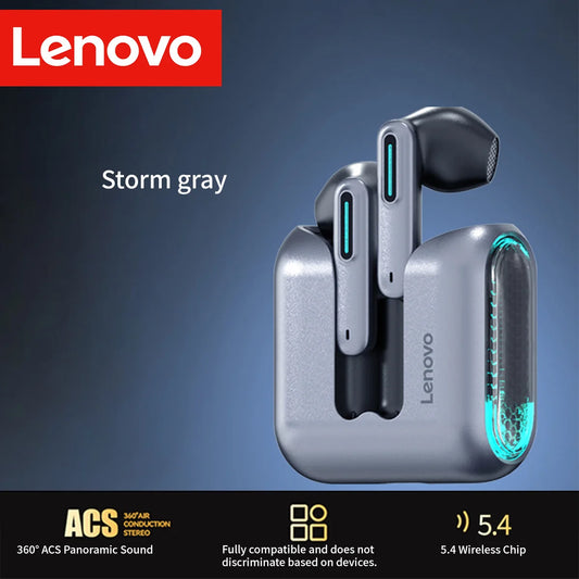Écouteurs sans fil Lenovo EA189 Bluetooth 5.4 TWS, boîtier de charge transparent LED, son stéréo HiFi, micro ENC, écouteurs sportifs, écouteurs de jeu