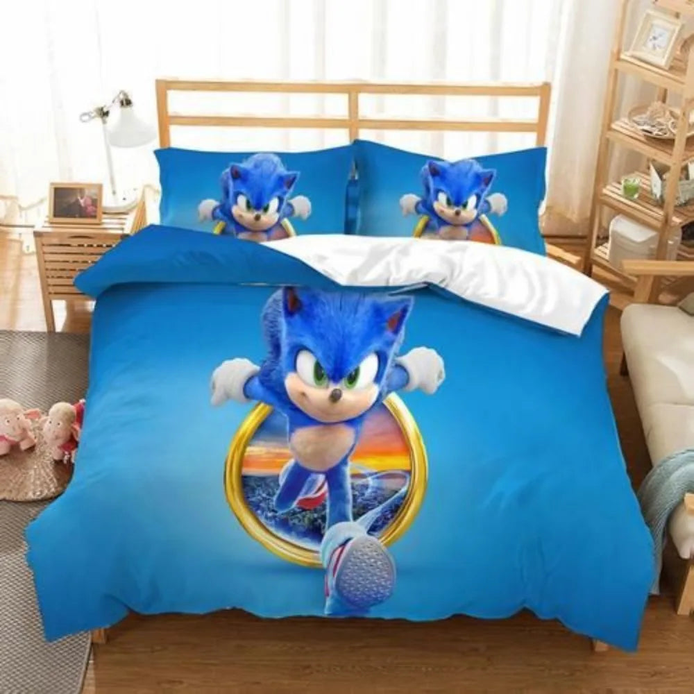 The Movie Sonics Printing Bedding Set Anime Digital Cartoon hedgehogs Duvet Cover Comforter Bed Youth Kids Girl Boys Gift