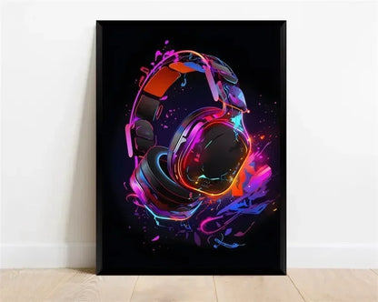 Pop-Neon-Poster mit Videospiel-Charakter, Gamepad, Kopfhörern, Fußball und Basketball – Leinwanddruck, Wandkunst-Dekor für das Gaming-Zimmer