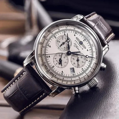 Zeppelin Airship Automatic Date Mens Leather Band Fashion Luxury  Business Casual Men Watches Gift Men's Waterproof Watch