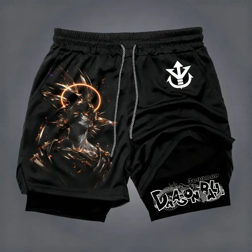 Produit gaming premium Fraquane, produits de luxe, nouvelle génération, équipement gamer Dragon Ball Men's Double-layer Shorts Son Goku Summer Japanese Anime Fake Two-piece Sports Fitness Quick-drying Shorts