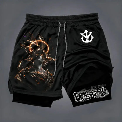 Produit gaming premium Fraquane, produits de luxe, nouvelle génération, équipement gamer Dragon Ball Men's Double-layer Shorts Son Goku Summer Japanese Anime Fake Two-piece Sports Fitness Quick-drying Shorts