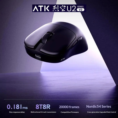 NEW ATK U2 V2 Mini Ultimate Wireless Gaming Mouse Tri-model Lightweight PAW3950Ultra 8KHz 500mAh Custom Ergonomic E-sports Mouse