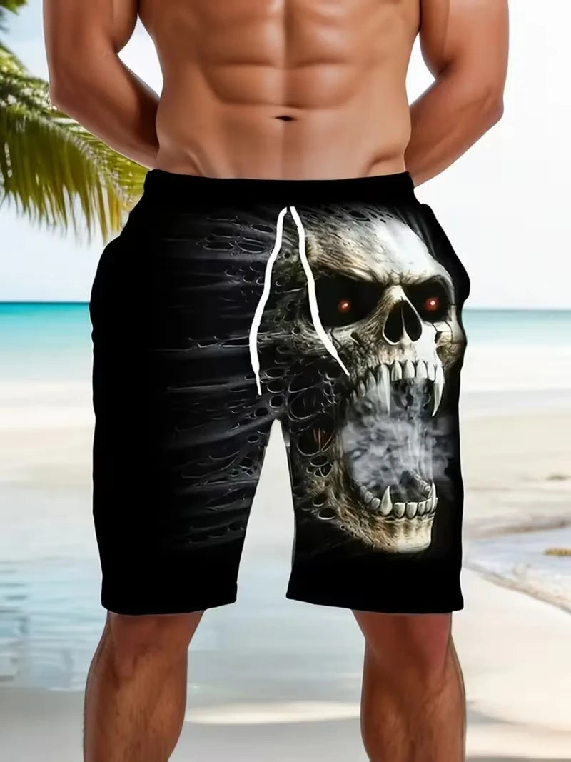 Fashion Skull Print Men Beach Shorts 3D Graphic Board Shorts For Vacation Street Fashion Summer Casual Psychedelic Shorts