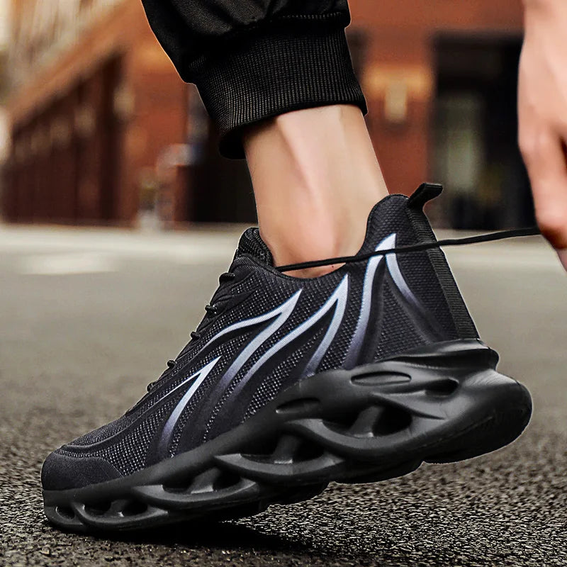 Sneakers da uomo con stampa fiamme, scarpe sportive in tessuto flyknit, scarpe da running comode, scarpe atletiche outdoor da uomo