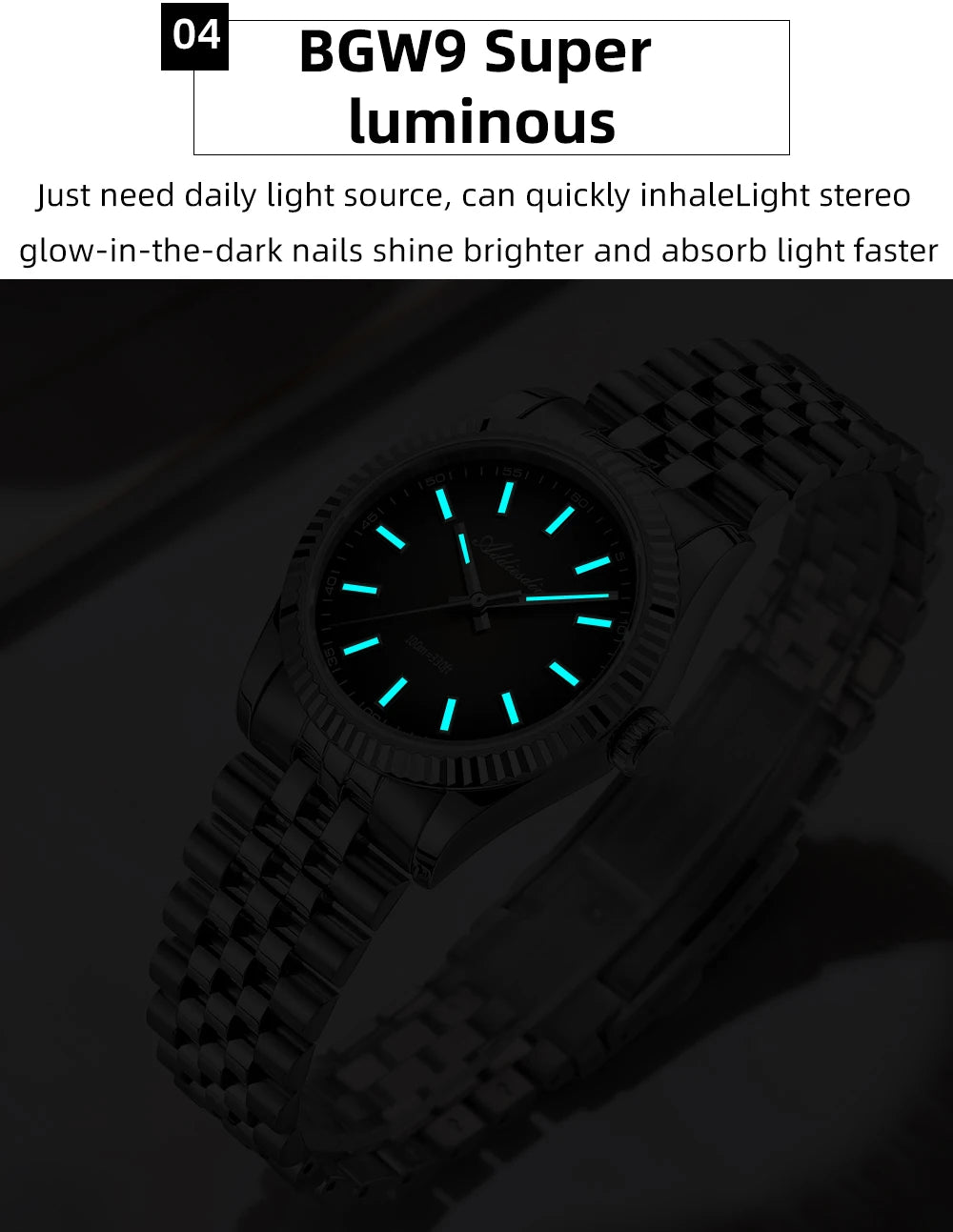 Relógio masculino novo ADDIESDIVE AD2073, vidro de safira, 36mm, VH31, quartz, efeito sunburst, 10Bar, impermeável para mergulho, luminoso
