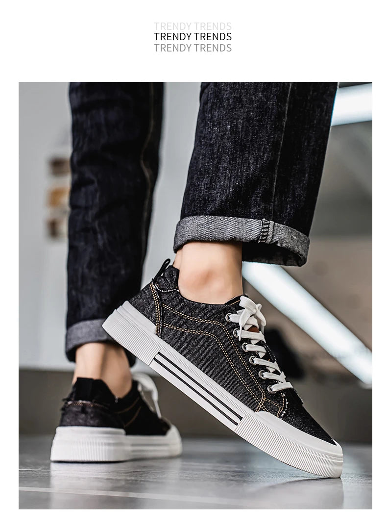 Personalized Spring and Autumn New Men's Shoes, Korean Style Fashionable Large Size Low-Top Casual Shoes, Denim Single Shoes, Versatile Sneakers