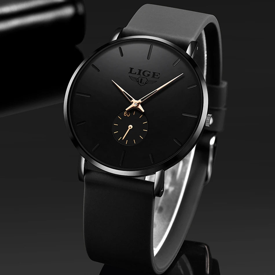 LIGE Herrenuhr – Sportlicher und trendiger Stil, Luxusmarke, wasserdicht, schlichtes und ultradünnes Design, Quarzuhr für Herren