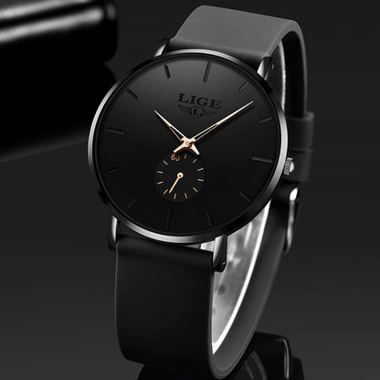 LIGE Herrenuhr – Sportlicher und trendiger Stil, Luxusmarke, wasserdicht, schlichtes und ultradünnes Design, Quarzuhr für Herren