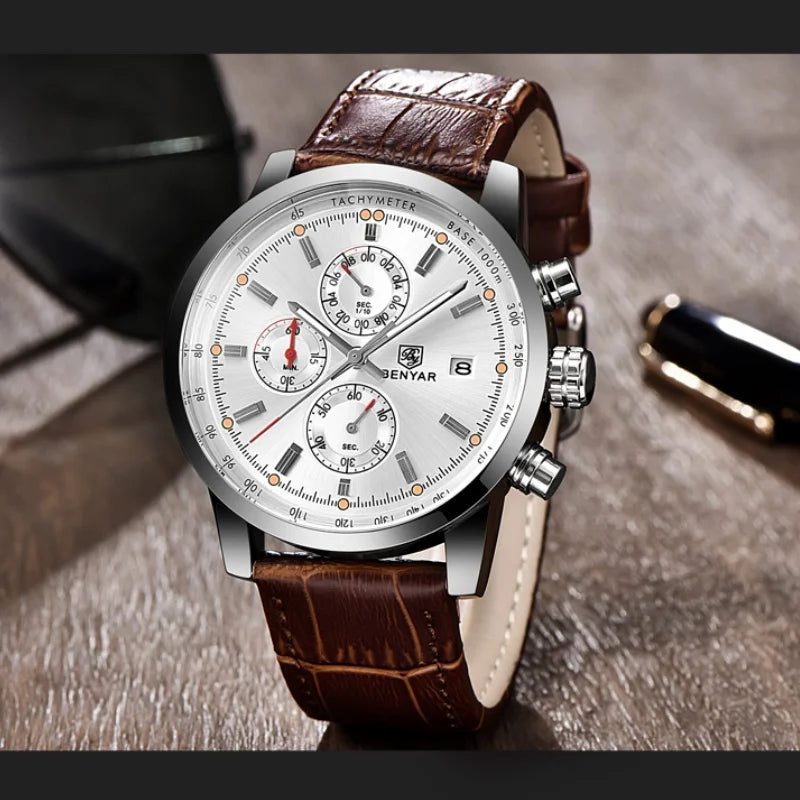 Montre pour homme BENYAR 5102 – Chronographe sportif de luxe à quartz, accessoire de mode d'une grande marque