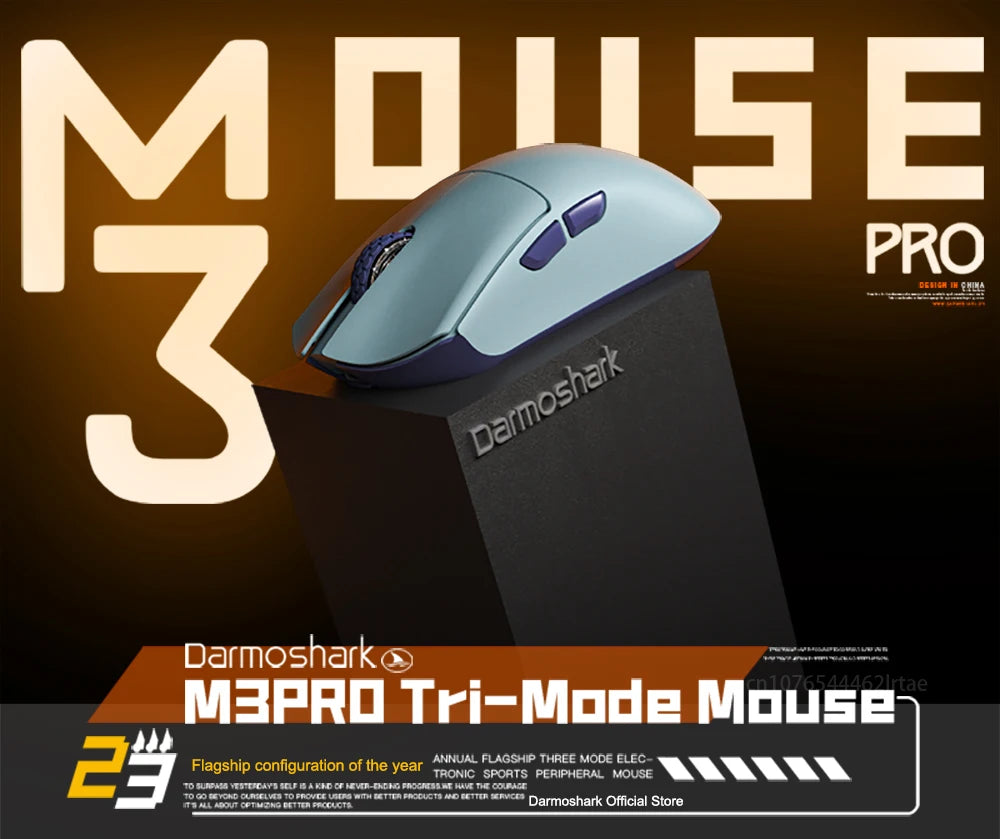 Rato Gaming Darmoshark M3Pro 2.4G BT sem fios Tri-Mode, sensor PAW3395, N52840, 26000DPI, rato com driver macro para mãos grandes e gaming