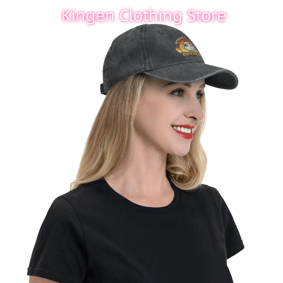 Unisex „Chicken Jockey Lava“ kepurė su vištos atvaizdu, „Steves“ stiliaus, madinga, dirbtinai susidėvėjusi, išplauta beisbolo kepurė su reguliuojamu dydžiu