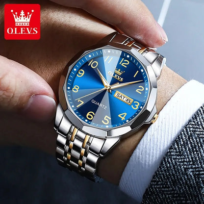 OLEVS 9970 herenhorloge – Elegant model met digitale wijzerplaat, datum- en dagweergave, waterdicht, lichtgevend, quartz – Origineel luxehorloge