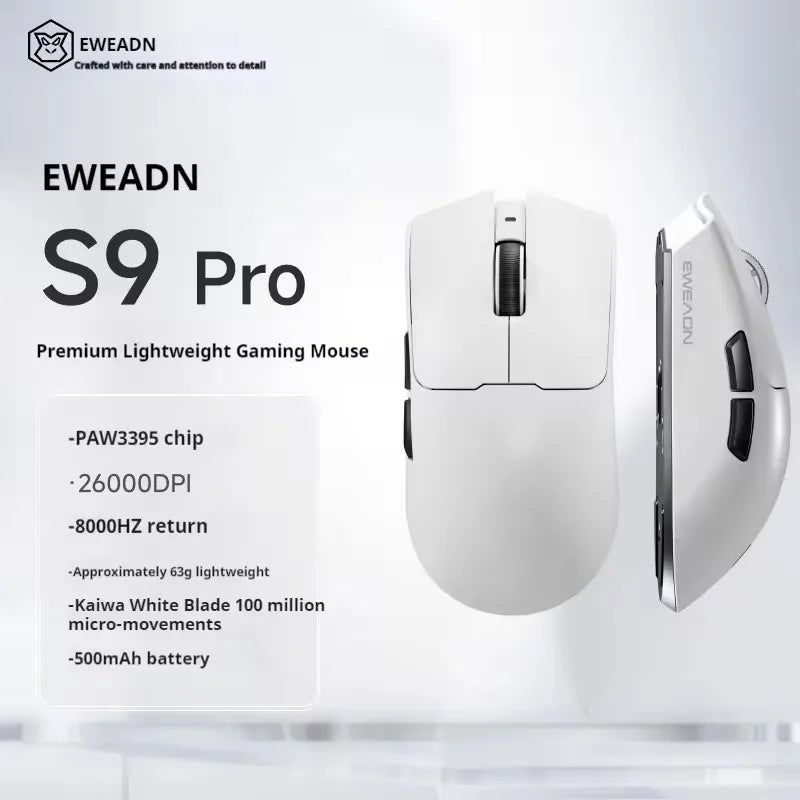 EWEADN S9 Pro Ultra V2 Lightweight Wireless Gaming Mouse Tri-Mode Tri-model Mouse 2.4G USB-CBT 8K Polling 26K DPI PAW3395 Mice