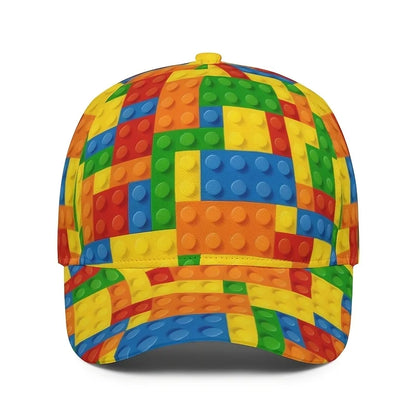 Spalvinga „Building Block Print“ vaikų beisbolo kepurė, unisex saulės kepurė su UV apsauga, kasdienė lauko kepurė, skirta žaislų mėgėjams, madinga tėčio kepurė
