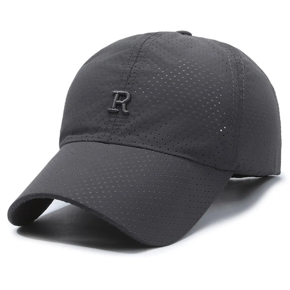 Breathable Perforated Quick-Drying Hat Sun Protection Adjustable Summer Sun Hat Letter R Embroidery Fishing Cycling Hat