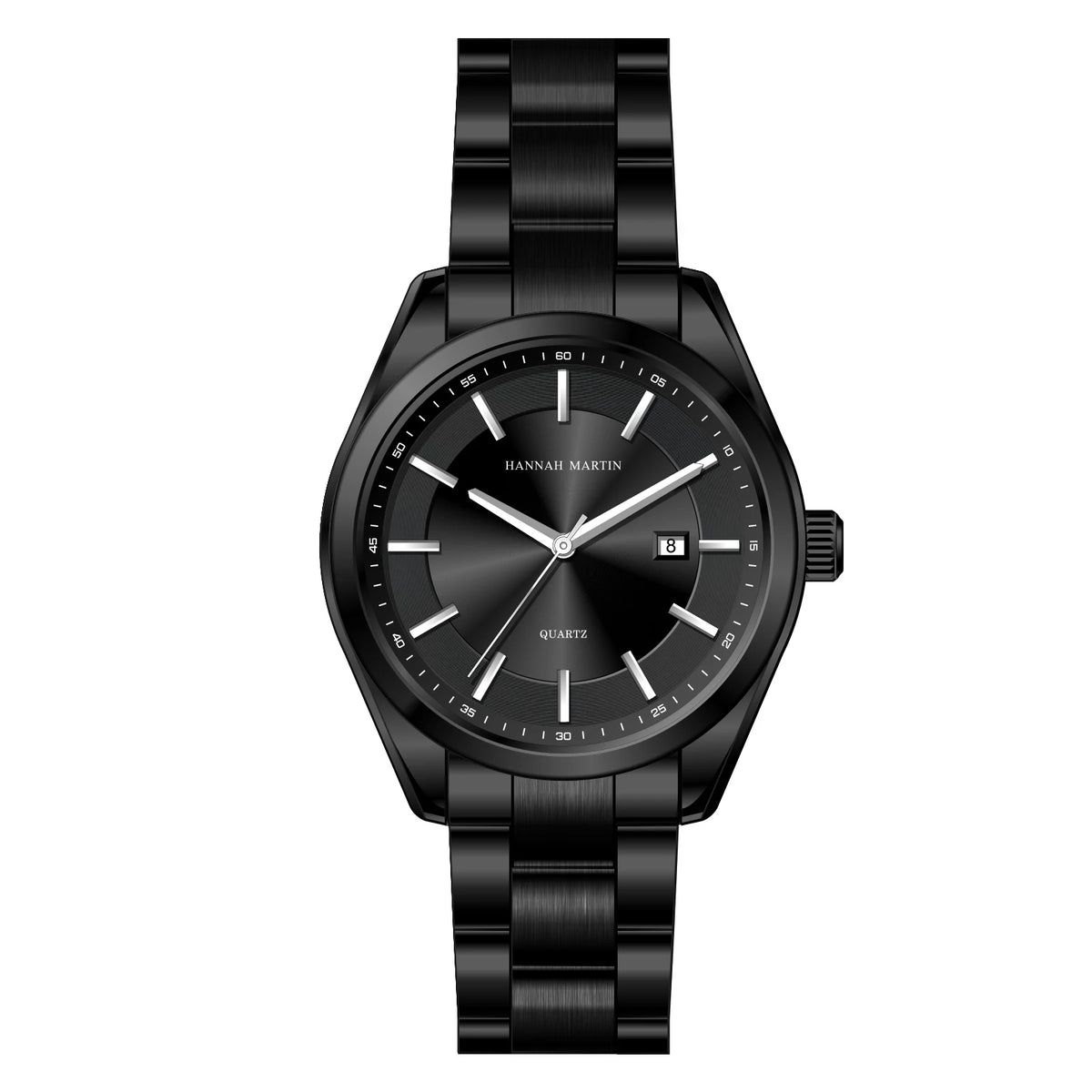 Reloj de cuarzo HANNAH MARTIN, 40 mm, para hombre, correa de acero inoxidable negro, resistente al agua hasta 3 bares, estilo deportivo-elegante