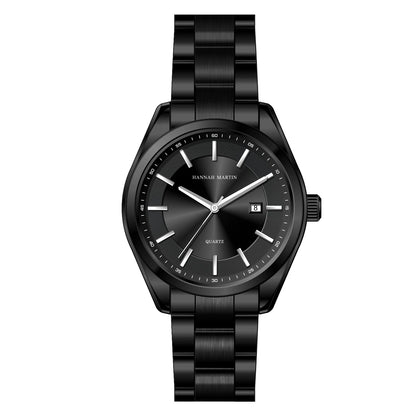 Reloj de cuarzo HANNAH MARTIN, 40 mm, para hombre, correa de acero inoxidable negro, resistente al agua hasta 3 bares, estilo deportivo-elegante
