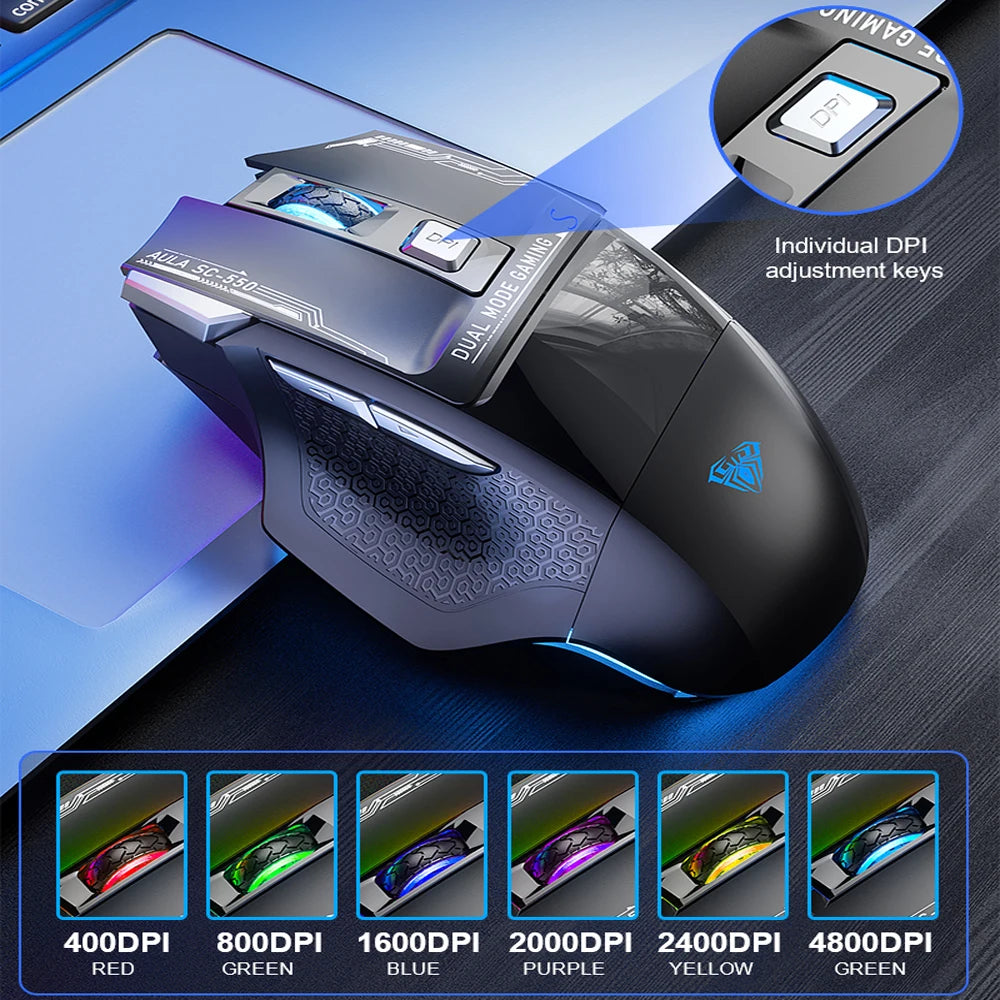 AULA SC550 Gaming Mouse 2.4G Wireless Macro Mouse RGB Backlight Ergonomic Design E-sports Mouse PC Accessories