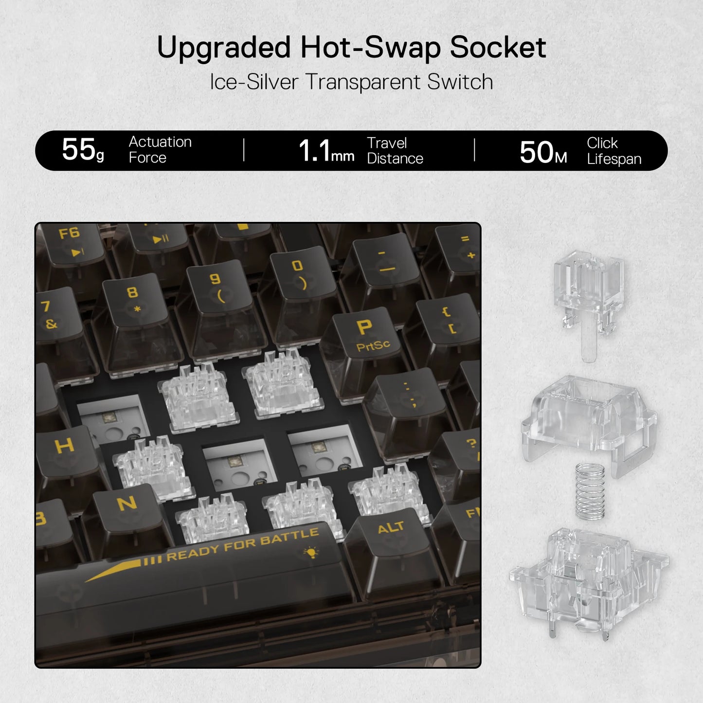 Redragon K649 PRO 78% Wireless Gasket RGB Gaming Keyboard, 3-Modes 82 Keys Full-Transparent Hot-Swap Compact Mechanical Keyboard