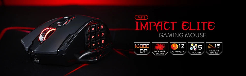 Redragon M913 Gaming-Maus, 16000 DPI, kabelgebunden und kabellos 2.4Ghz, optisch, RGB, 16 programmierbare Tasten, Schwarz/Weiß