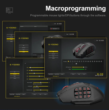 E-YOOSO X-33 RGB USB 2.4G Wireless Gaming Mouse 16000 DPI 16 Buttons Programmable Game Optical Mice for Computer PC Laptop