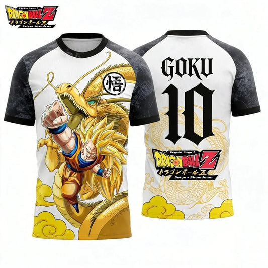 2026 Dragon Ball Super Saiyan Wukong Pattern Football Team Kit Autumn Sports Quick Drying Boys' T-shirt Children's Clothing