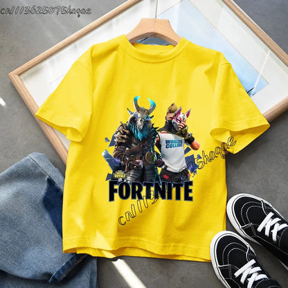 T-shirt infantil de verão Fortnite Bottle Royale — T-shirt de aniversário e festa para menino, manga curta em algodão