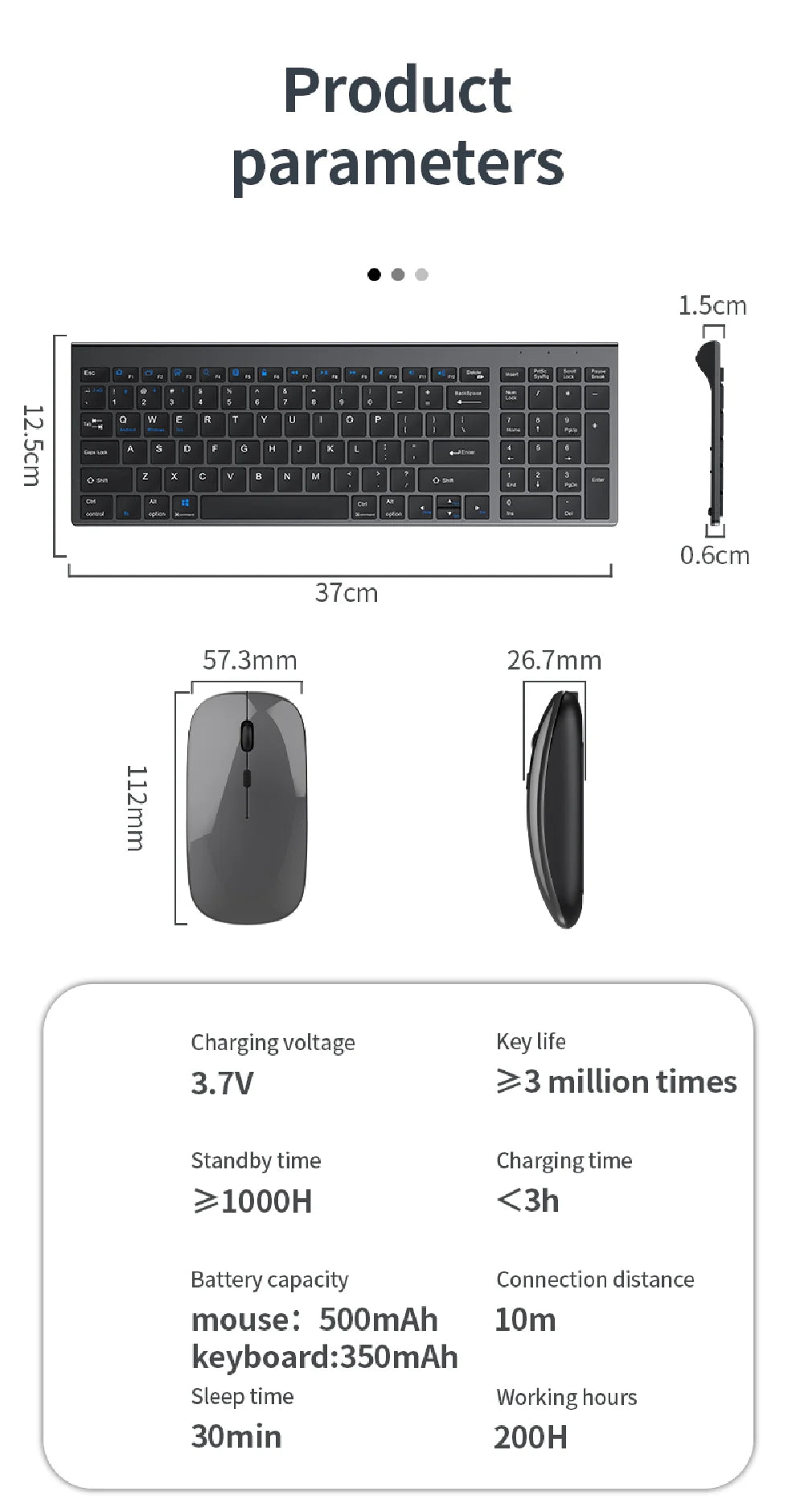 Conjunto de teclado e rato sem fios JOMAA Bluetooth e USB 2.4G para portátil, computador e iPad, combo recarregável e silencioso