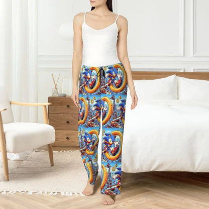 Custom Printed Womens Soniced Pajama Pants Hedgehog Game Sleepwear Sleep Lounge Bottoms with Pockets