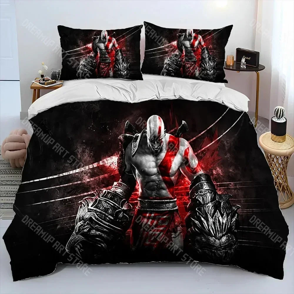 God of War Game Gamers Kratos Comforter Bedding Set,Duvet Cover Bed Set Quilt Cover Pillowcase,king Queen Size Bedding Set Kids
