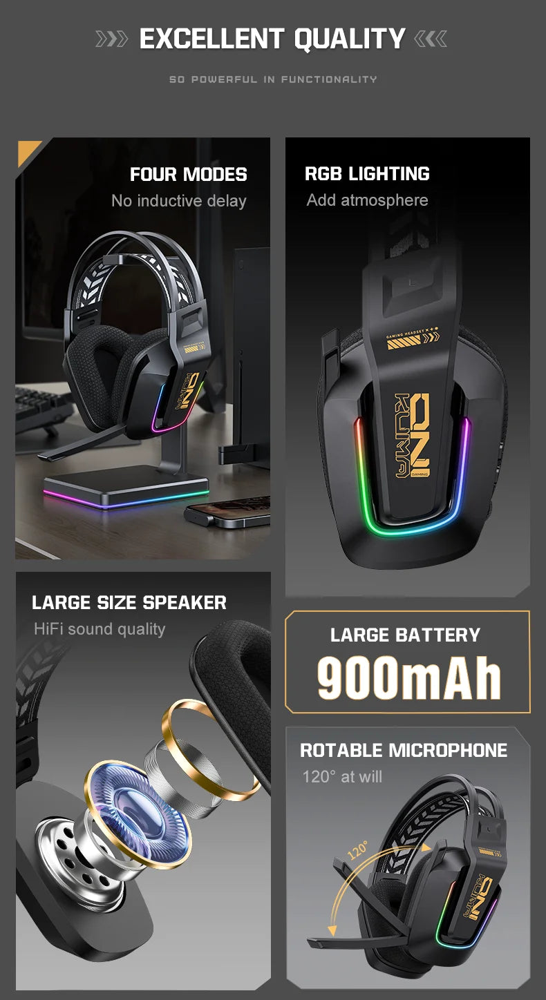 Auriculares gaming inalámbricos ONIKUMA GT828 Bluetooth 5.3 RGB con micrófono, cancelación de ruido y conexión de 4 modos para PC, PS5 y portátil