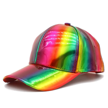 Casquette de baseball unisexe en cuir PU style « laser », look streetwear et hip-hop, pour hommes et femmes, couleurs éclatantes, casquette Y2K