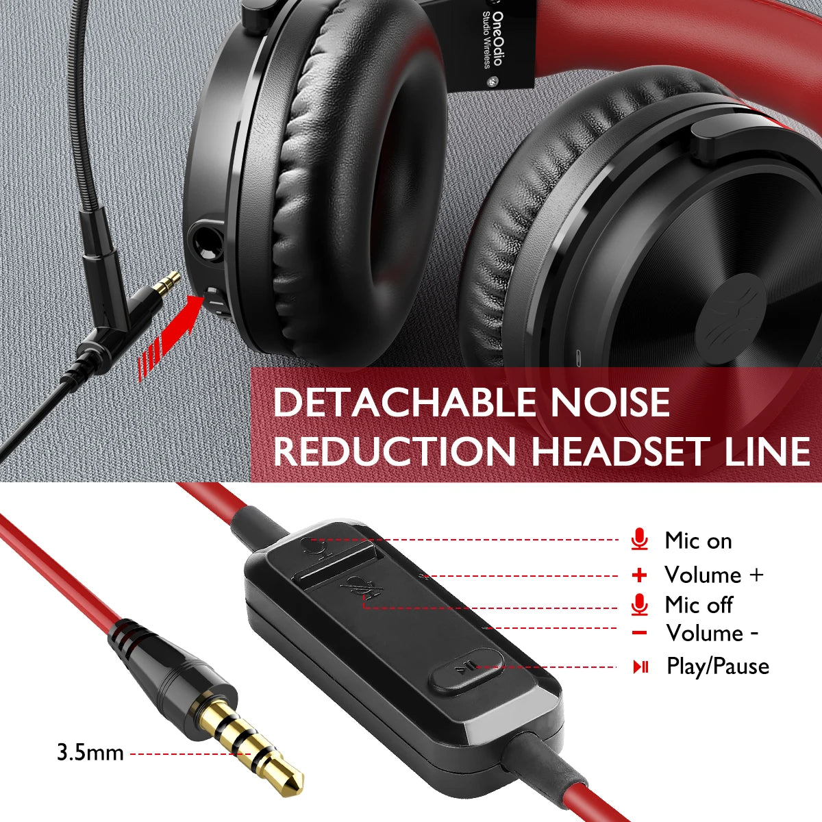 OneOdio 110H kabelloses Bluetooth 5.2 Gaming-Headset – 110H Akkulaufzeit, Over-Ear-Kopfhörer mit tiefem Bass und Mikrofon, kabelgebundenes & kabelloses 2-in-1-Headset für PC und PS4