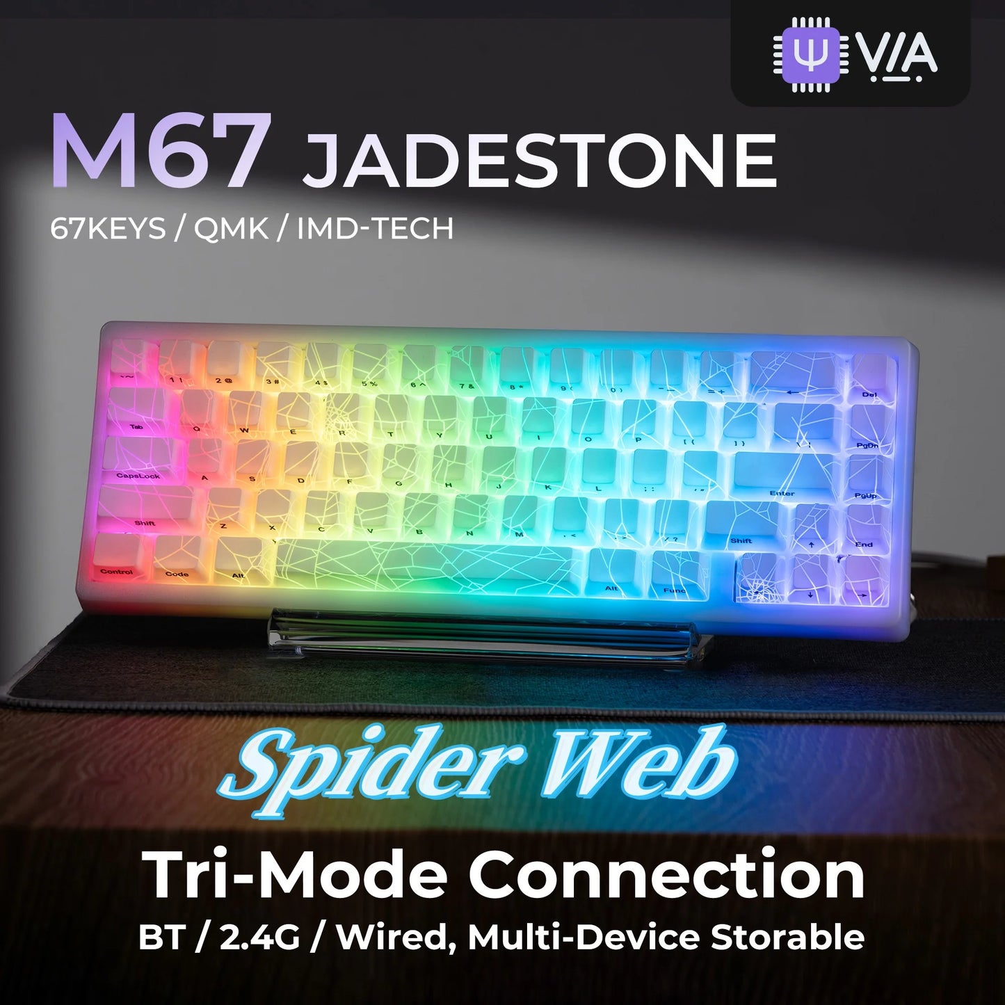 XVX Spider Web Keyboard M67 JadeStone mit IMD-Tech-Tastenkappen, Tri-Mode-Verbindung, individueller RGB-Hintergrundbeleuchtung, Tastatur 60%