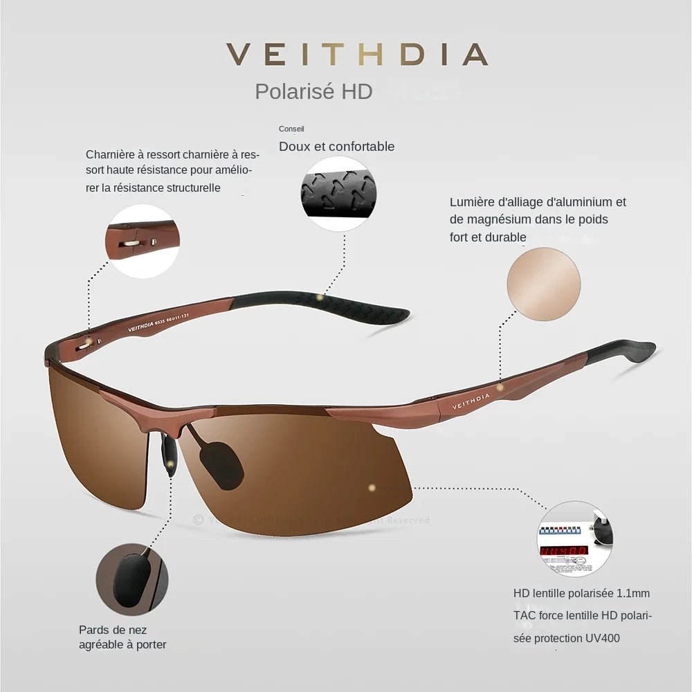 VEITHDIA Men's Sunglasse Outdoor Polarized UV400 Lens Rectangle Rimless Driving Fishing Sun Glasses Sports Eyewear For Male 6535
