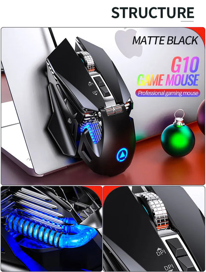 Žična e-športna gaming miška z RGB-osvetlitvijo, nastavljiva 200-7200 DPI, USB-žična za PC, prenosnik in FPS-igre