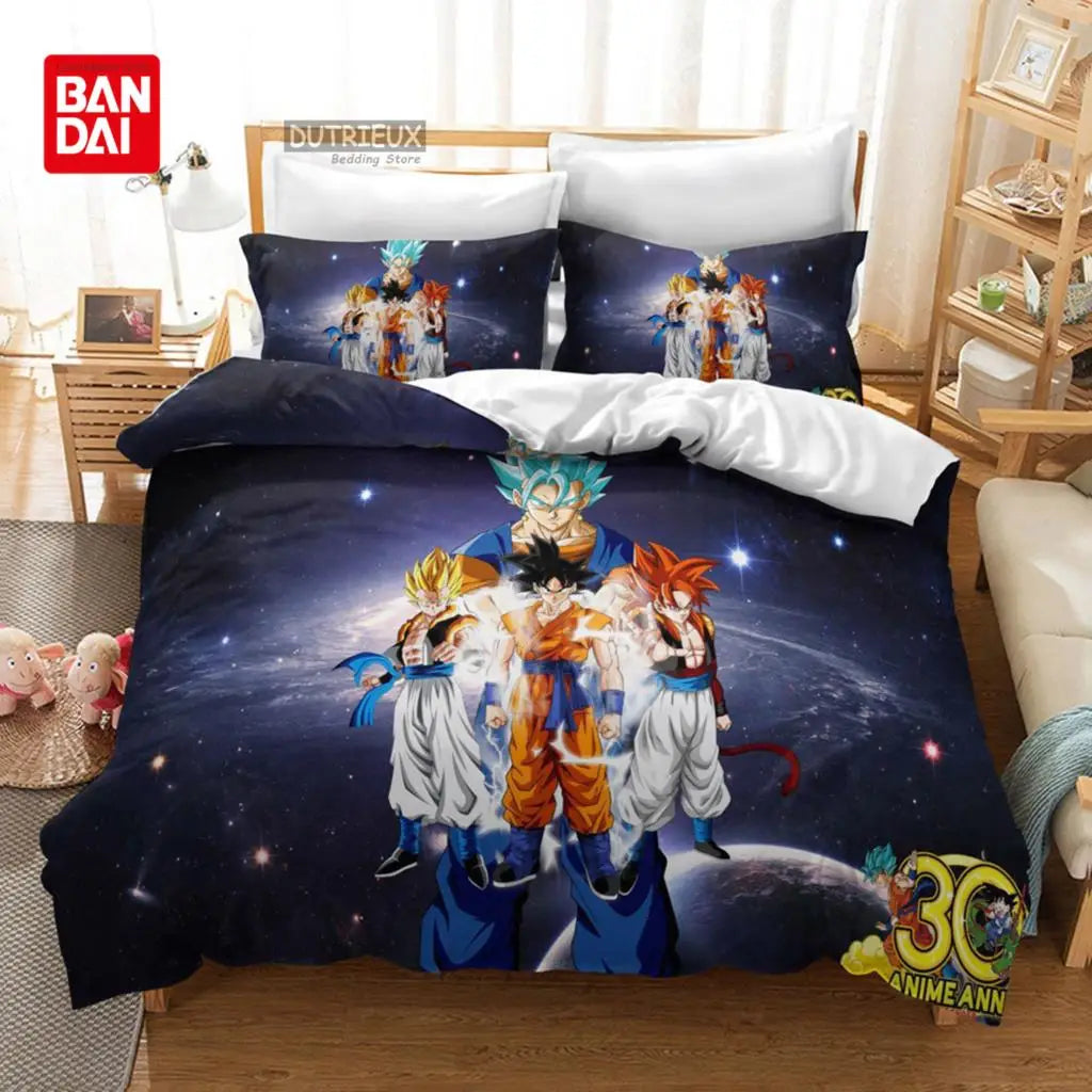 Bandai Animie Dragon Ball Bedding Set Goku Duvet Cover Quilt Cover Queen King Bedroom Home Textile Children Kids Boys Adult Gift