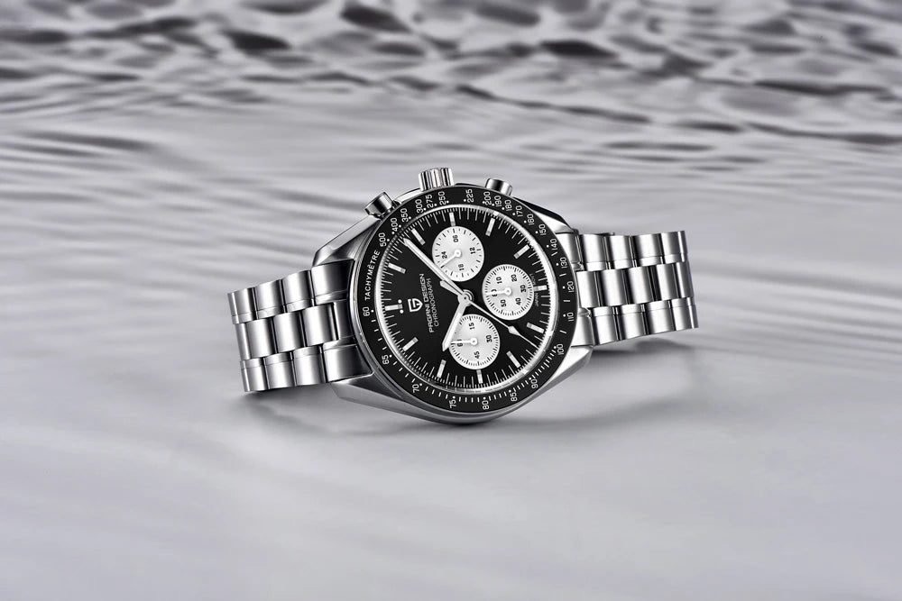 „PAGANI DESIGN Moon“ laikrodis – prabangus vyriškas kvarcinis chronografas, sportinio stiliaus, safyro stiklas su antirefleksine danga, švytintis ekranas