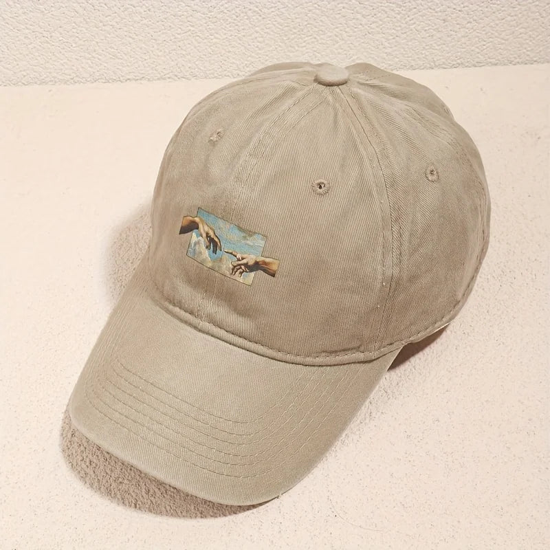 Vintage printed baseball cap, vintage and versatile for both men and women, daily casual and fashionable curved brim hat