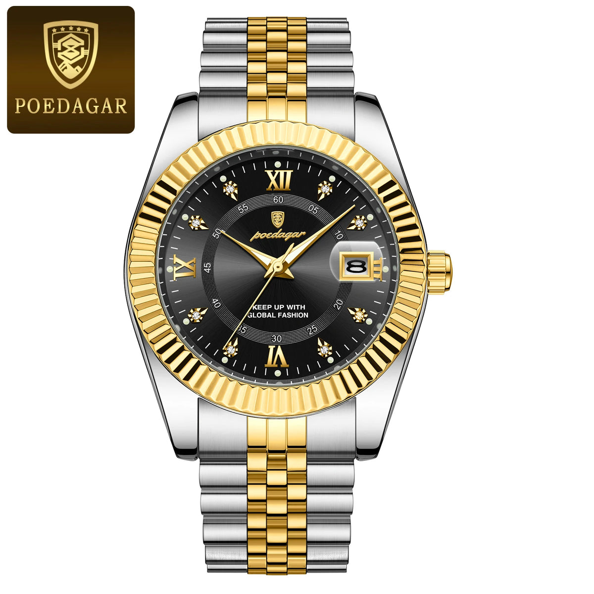 Orologio da uomo POEDAGAR – Modello di lusso, impermeabile, in acciaio inossidabile, con quadrante luminescente, stile militare, datario, movimento al quarzo, ideale per il lavoro o le occasioni professionali.