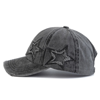 Casquette de baseball en coton délavé pour femme, motif étoile à cinq branches, style urbain « Dad Hat »